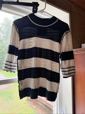 We The Free Black and Cream Striped Knit Sweater